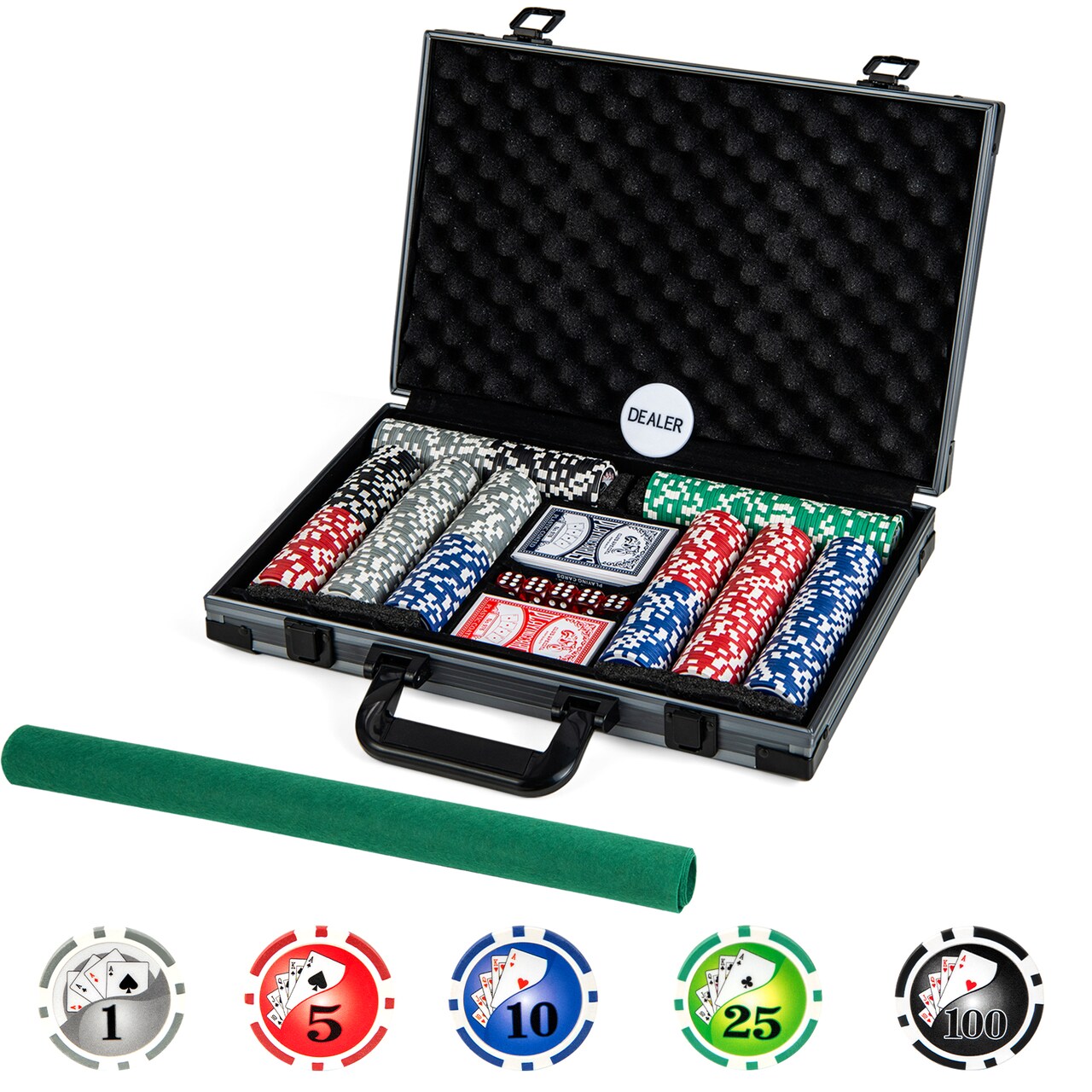 Black Aluminum Poker Chip Set with 400 Chips, Cards, Dices and Carrying Case